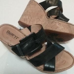 Born leather wedge sandals mules sz 8